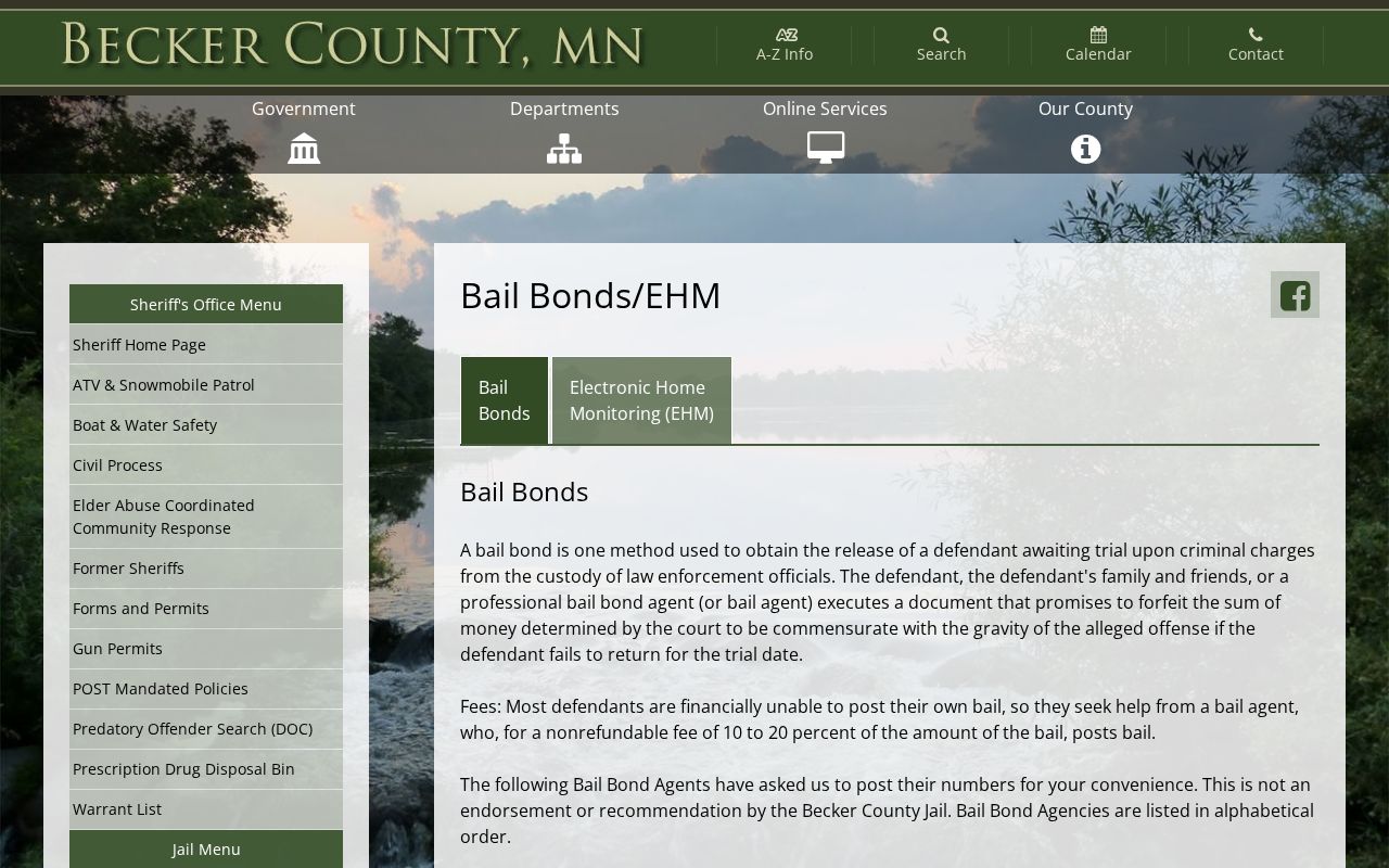 Becker County arrest warrant bail definition, agent fee note, and electronic home monitoring alternative