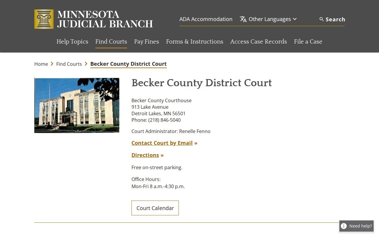 Becker County District Court jurisdiction page used for Audubon warrant records