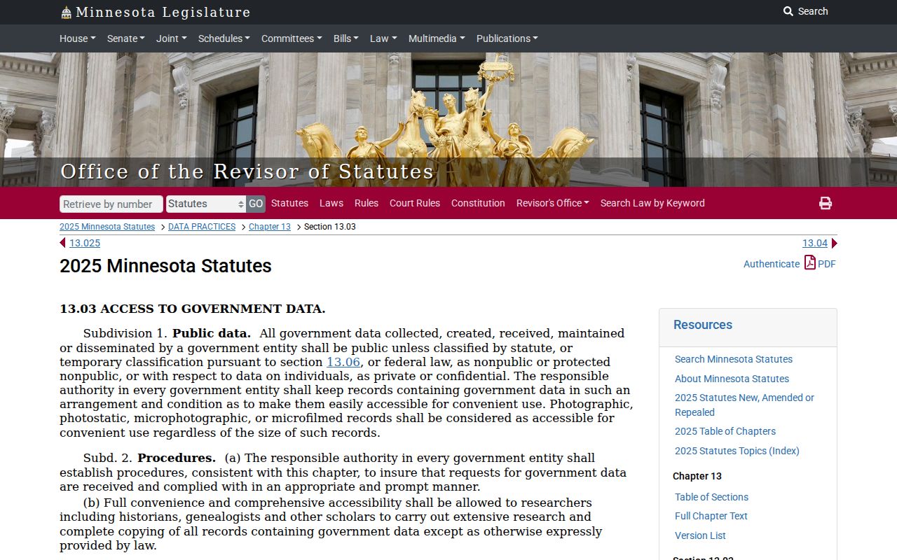 Becker County warrant search public access statute covering inspection, copies, fees, and denials