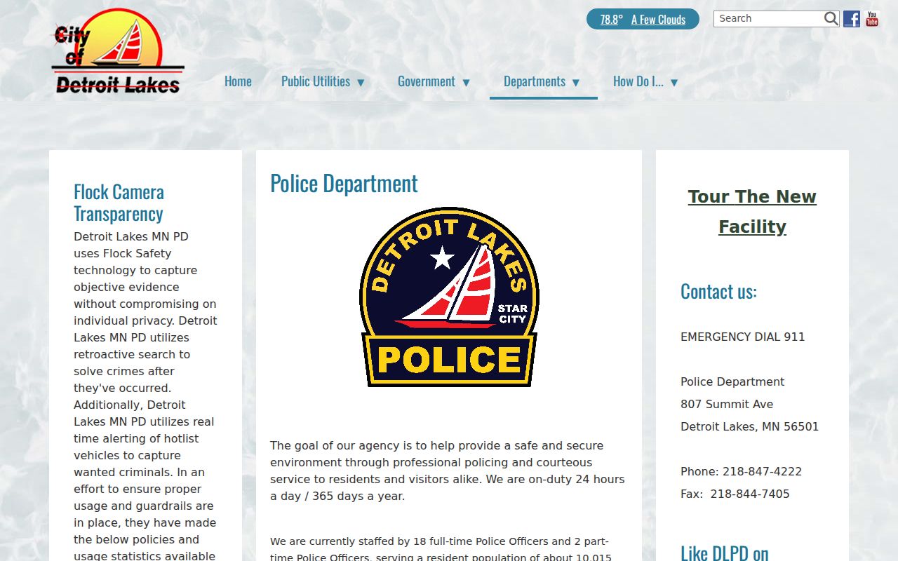 Detroit Lakes warrant records page with city police department service and contact details